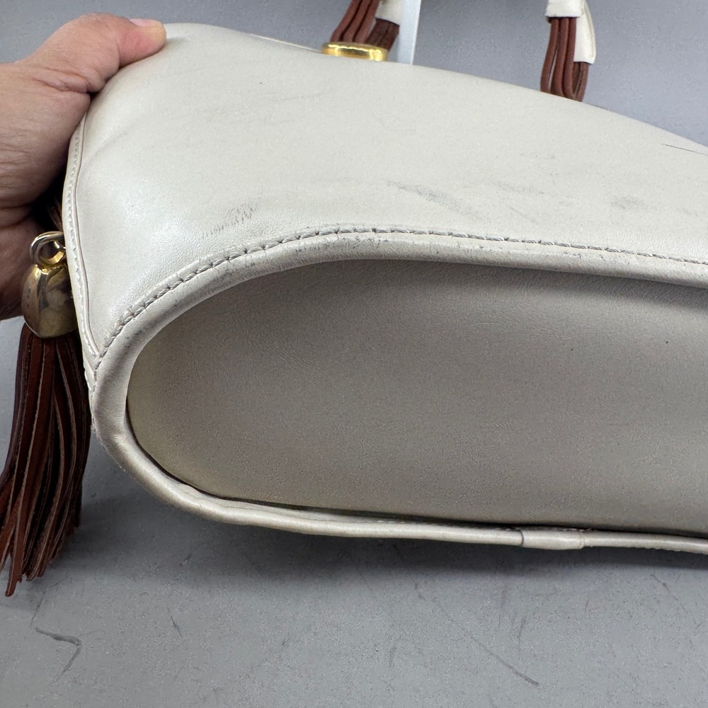 Valentino Orlandi Womens Top Handle Bag Cream Leather Tassel Made in Italy 7095 - Picture 4 of 15